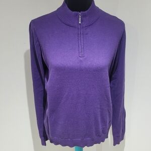 Northern Reflections Womens Organic Cotton Quarter Zip Sweater Medium Purple NEW